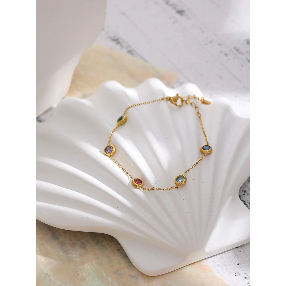 Rainbow Gemstone Station Bracelet