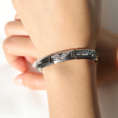 Daughter with CZ Heart- Silver Bar Charm