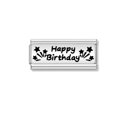 Happy Birthday – silver Italian bar charm by Italycharm