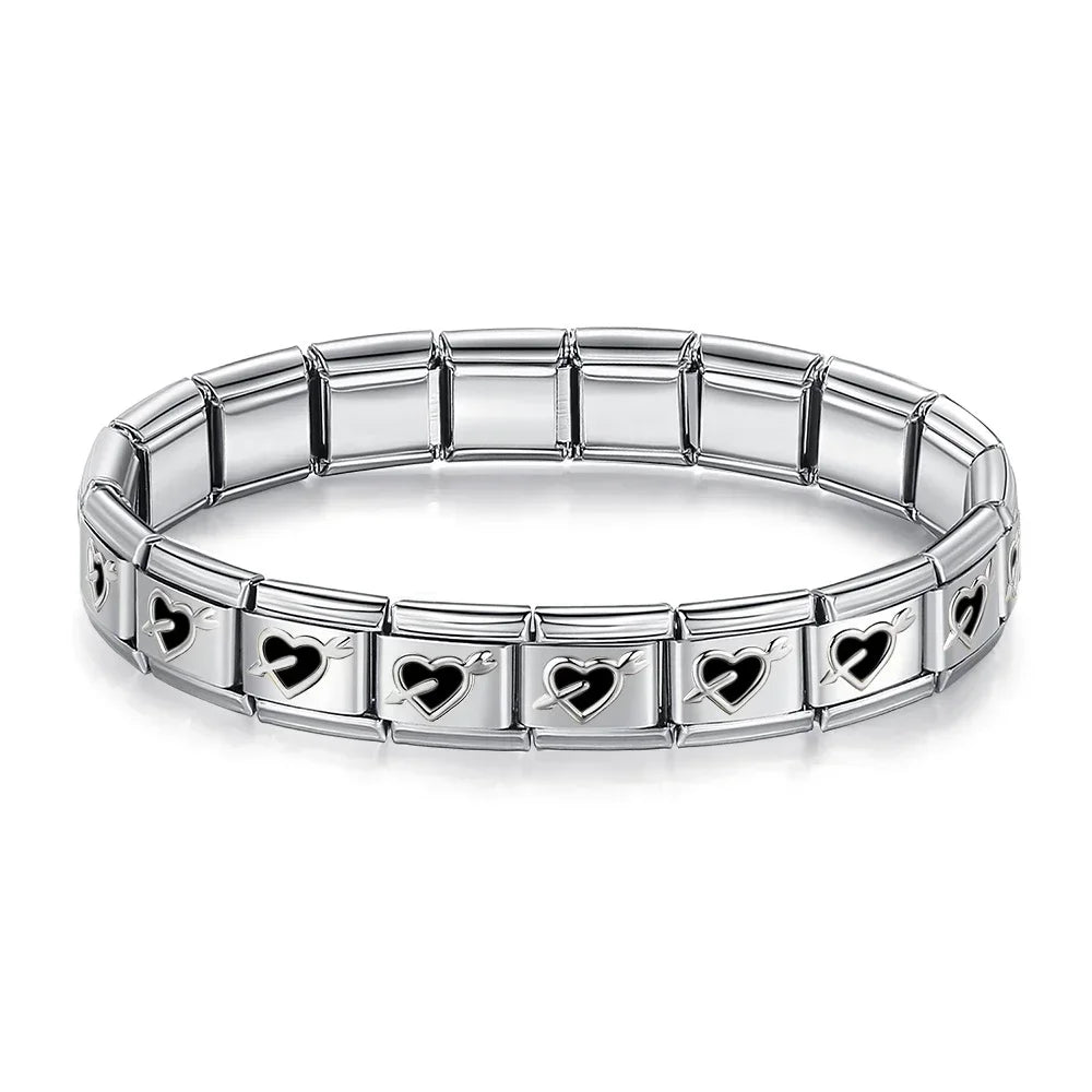 Classic Italian Bracelet with Black Enamel Arrow Hearts – Italian charm bracelet by Italycharm