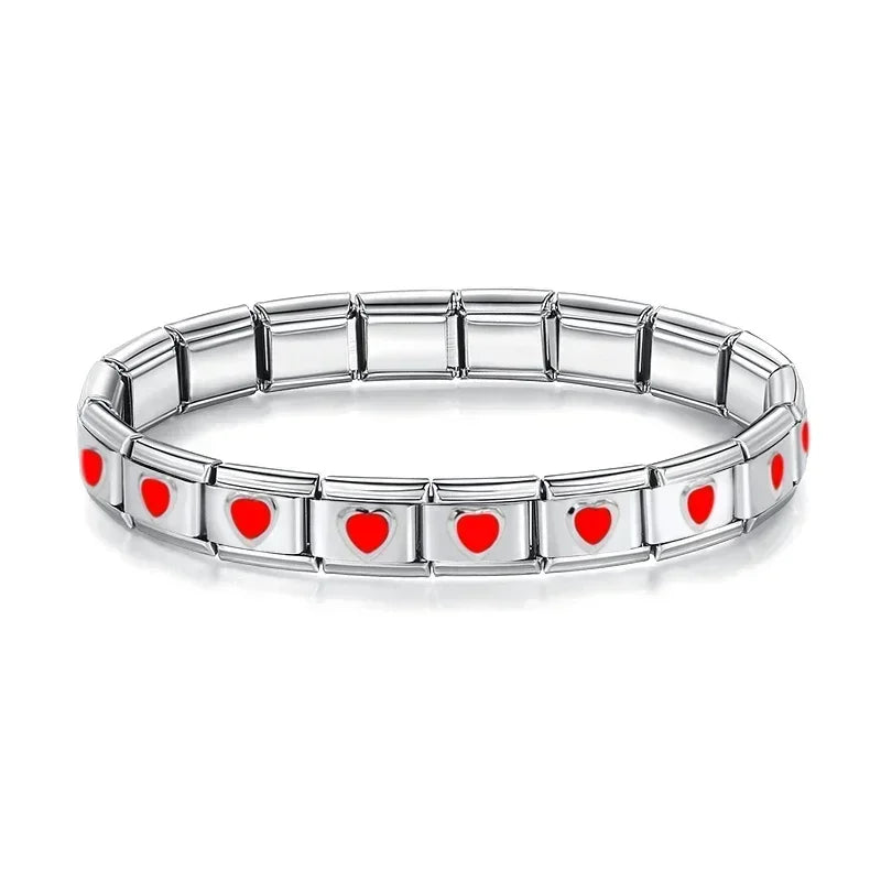 Classic Italian Bracelet with Red Enamel Hearts – Italian charm bracelet by Italycharm