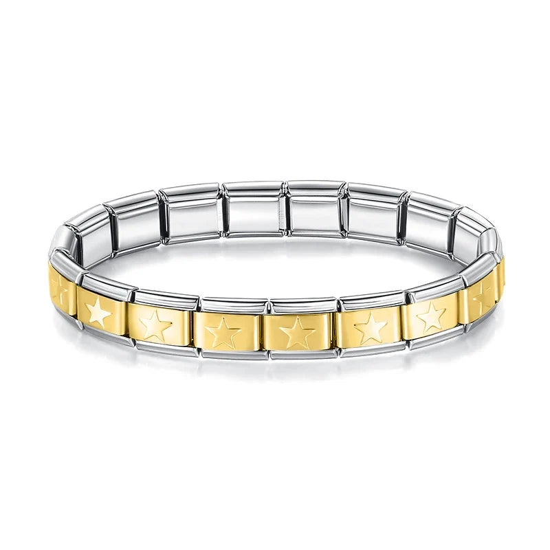 Classic Italian Bracelet with Gilded Stars on Silver – Italian charm bracelet by Italycharm