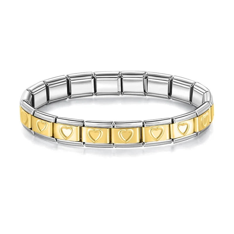 Classic Italian Bracelet with Gilded Open Hearts on Silver – Italian charm bracelet by Italycharm