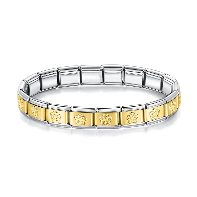 Classic Italian Bracelet with Gilded Blossoms on Silver – Italian charm bracelet by Italycharm