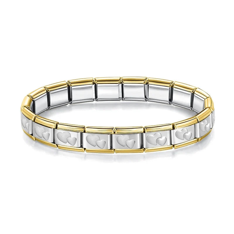 Classic Italian Bracelet with Silver Twin Hearts and Gilded Edges – Italian charm bracelet by Italycharm