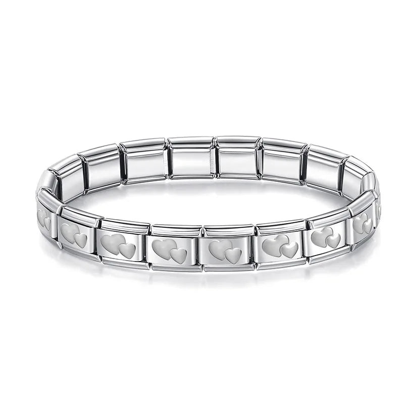 Classic Italian Bracelet with Silver Double Hearts – Italian charm bracelet by Italycharm