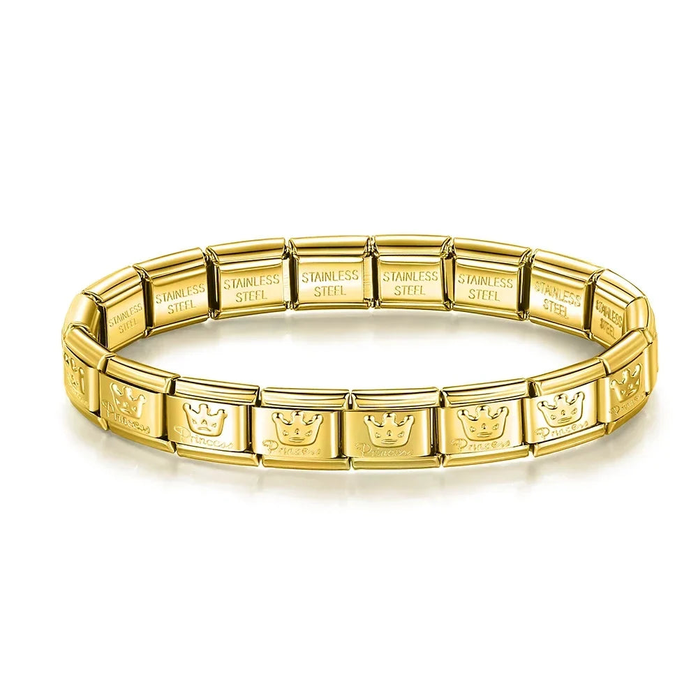 Classic Italian Bracelet with Gold Princess Charms – Italian charm bracelet by Italycharm
