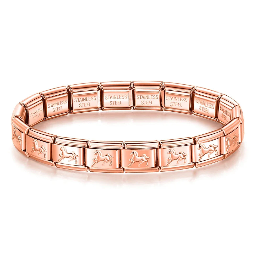 Classic Italian Bracelet with Rose Gold Horses – Italian charm bracelet by Italycharm