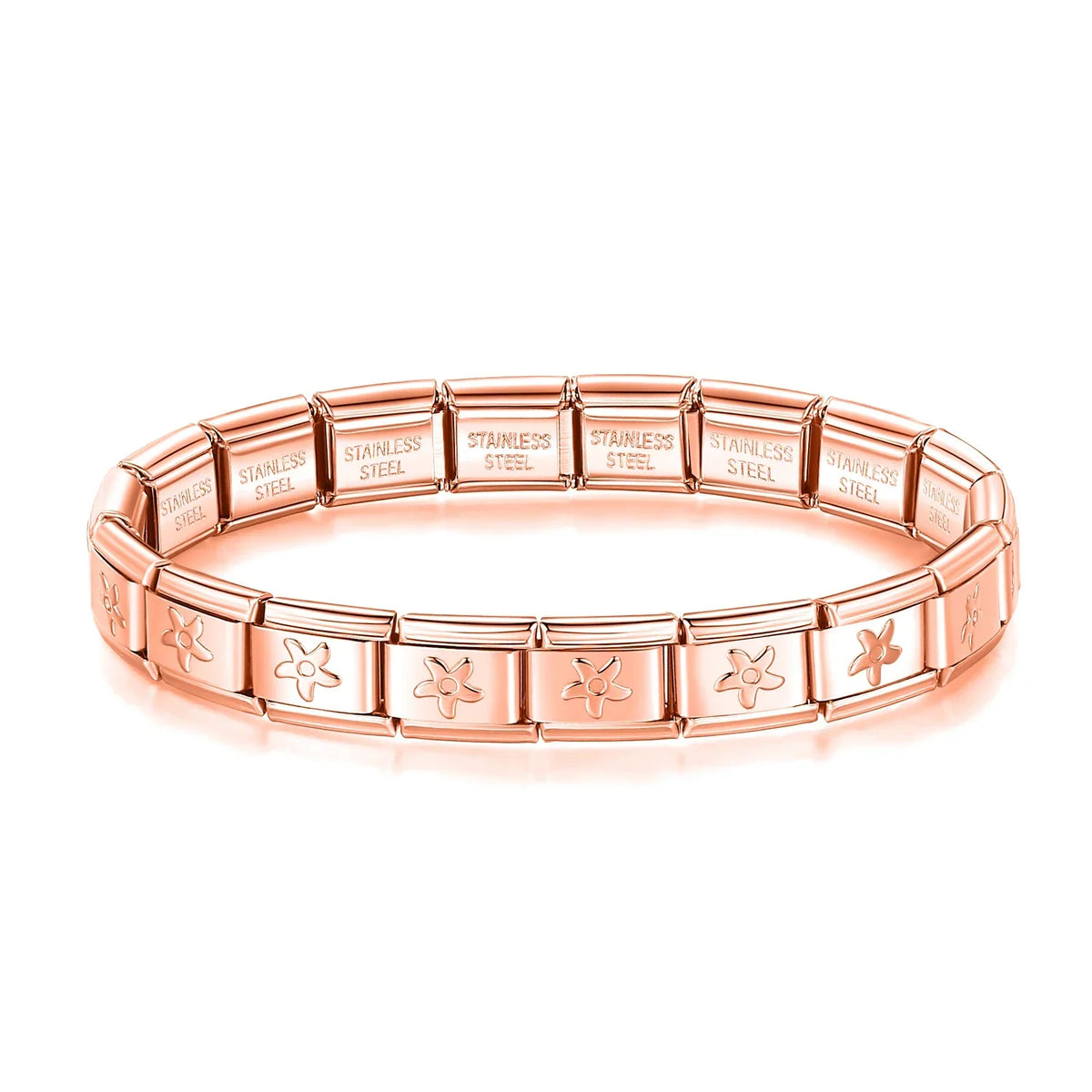 Classic Italian Bracelet with Rose Gold Flowers – Italian charm bracelet by Italycharm
