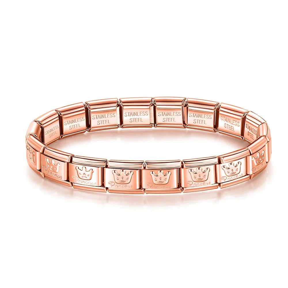 Classic Italian Bracelet with Rose Gold Princess Charms – Italian charm bracelet by Italycharm