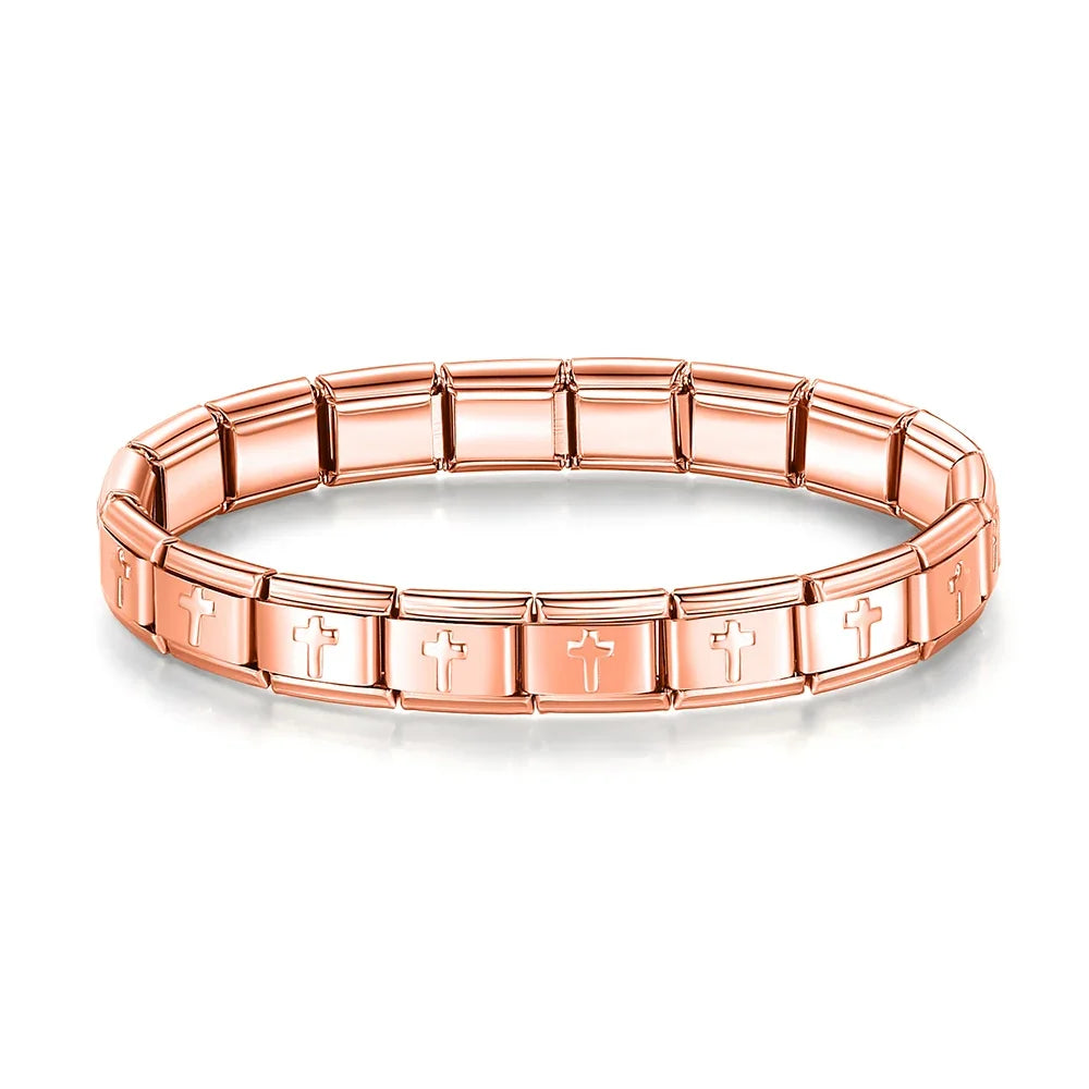 Classic Italian Bracelet with Rose Gold Crosses – Italian charm bracelet by Italycharm