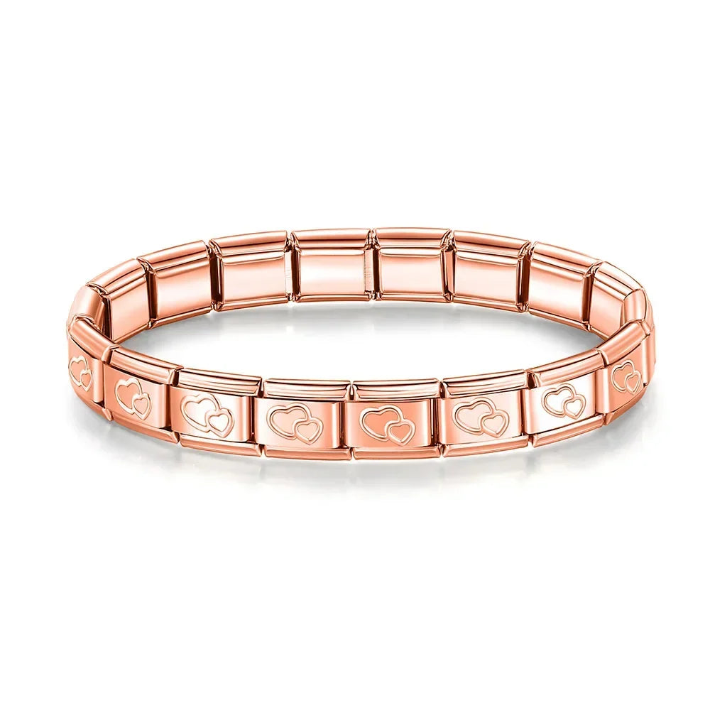 Classic Italian Bracelet with Rose Gold Eternal Hearts – Italian charm bracelet by Italycharm