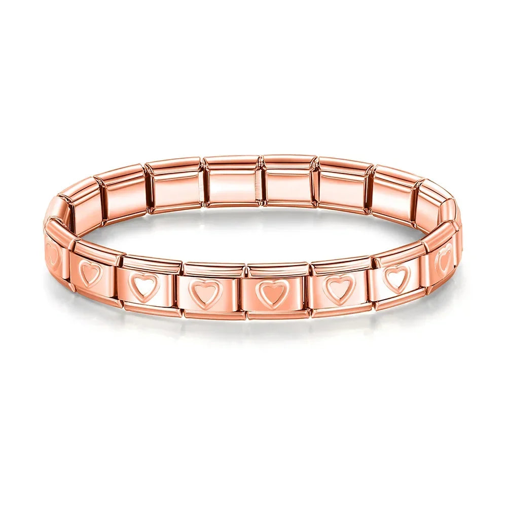 Classic Italian Bracelet with Rose Gold Romance Hearts – Italian charm bracelet by Italycharm