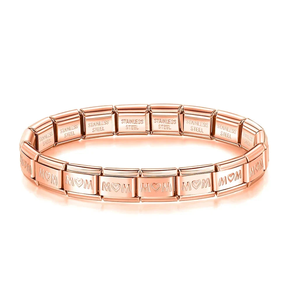Classic Italian Bracelet with Rose Gold MOM Letters – Italian charm bracelet by Italycharm