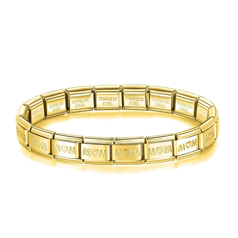 Classic Italian Bracelet with Gold MOM Letters – Italian charm bracelet by Italycharm