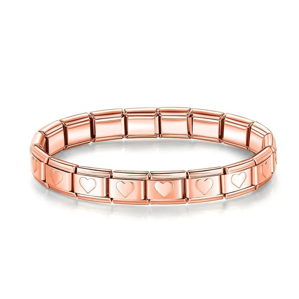 Classic Italian Bracelet with Rose Gold Hearts – Italian charm bracelet by Italycharm