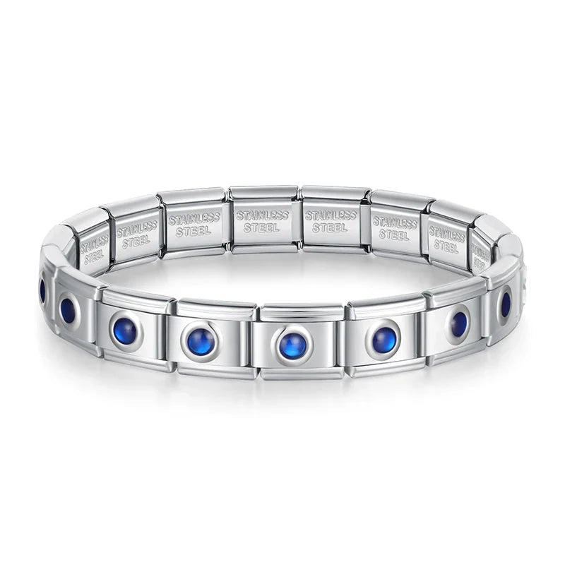 Classic Italian Bracelet with Blue Enamel Circles – Italian charm bracelet by Italycharm