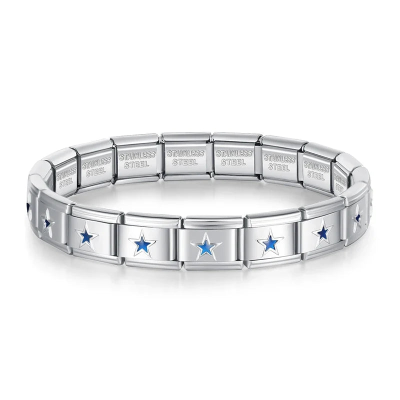 Classic Italian Bracelet with Blue Enamel Stars – Italian charm bracelet by Italycharm