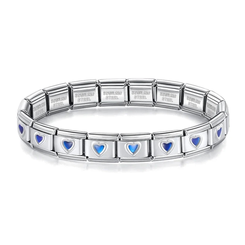 Classic Italian Bracelet with Blue Enamel Hearts – Italian charm bracelet by Italycharm