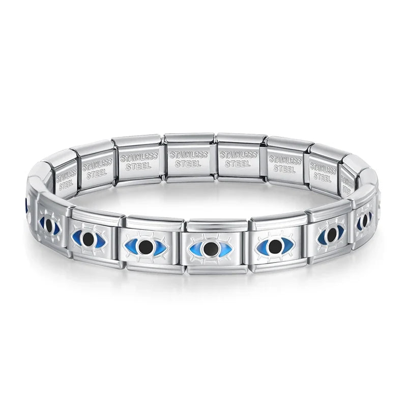 Classic Italian Bracelet with Blue Enamel Eyes – Italian charm bracelet by Italycharm
