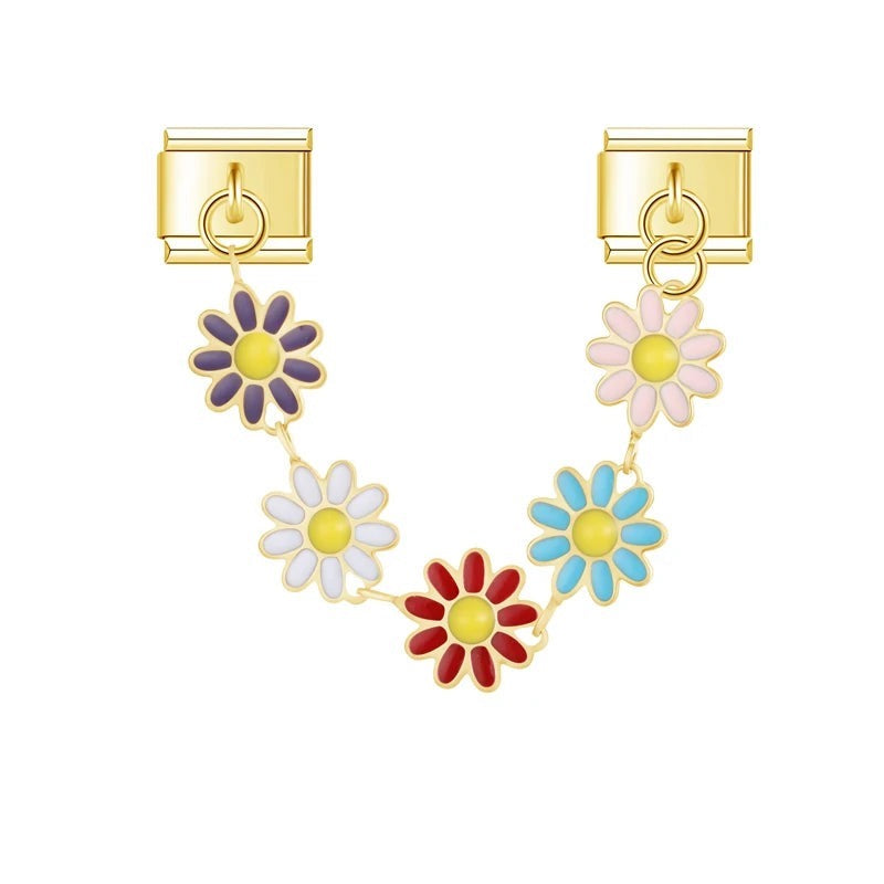 Happy Daisy Flowers - Gold Chain Charm