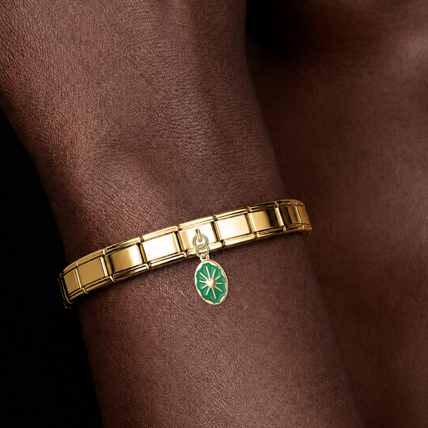 Heart of Gaia – gold Italian pendant charm worn on an Italian charm bracelet