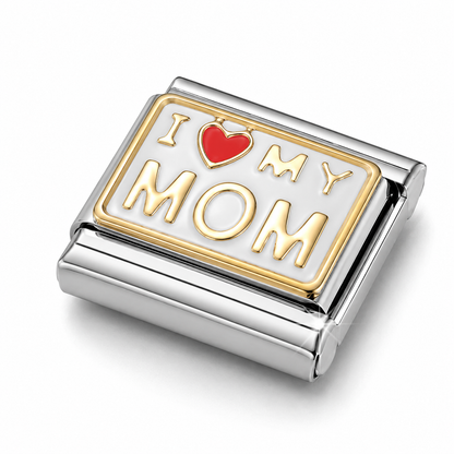 I Love My Mom – silver Italian charm close-up view