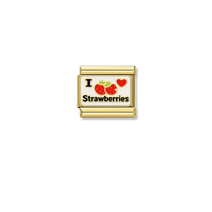 I Love Strawberries – gold Italian charm by Italycharm