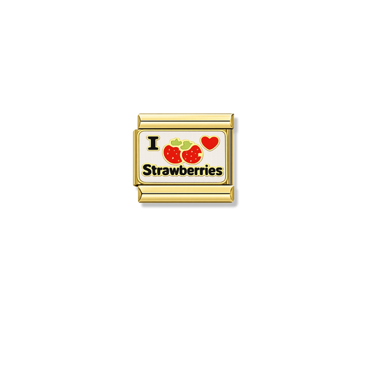I Love Strawberries – gold Italian charm by Italycharm