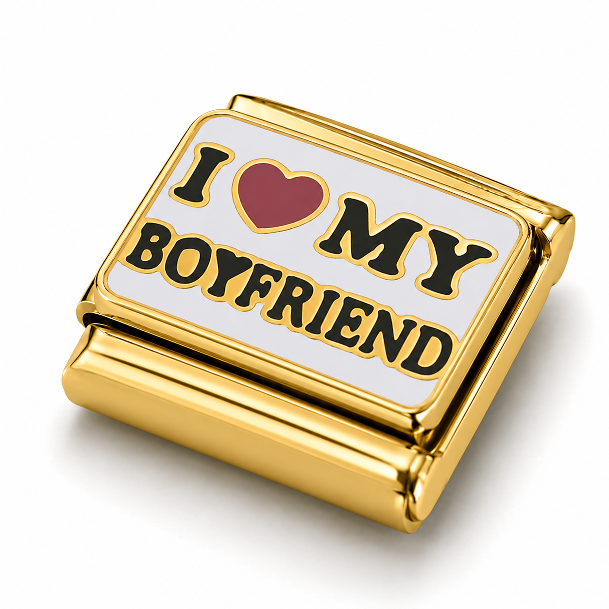 I ♡ my Boyfriend – gold Italian charm close-up view
