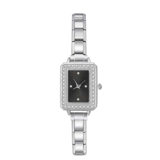 Imperiale Square – Black Dial Silver Women's Watch | Italycharm – Italian charm watch by Italycharm