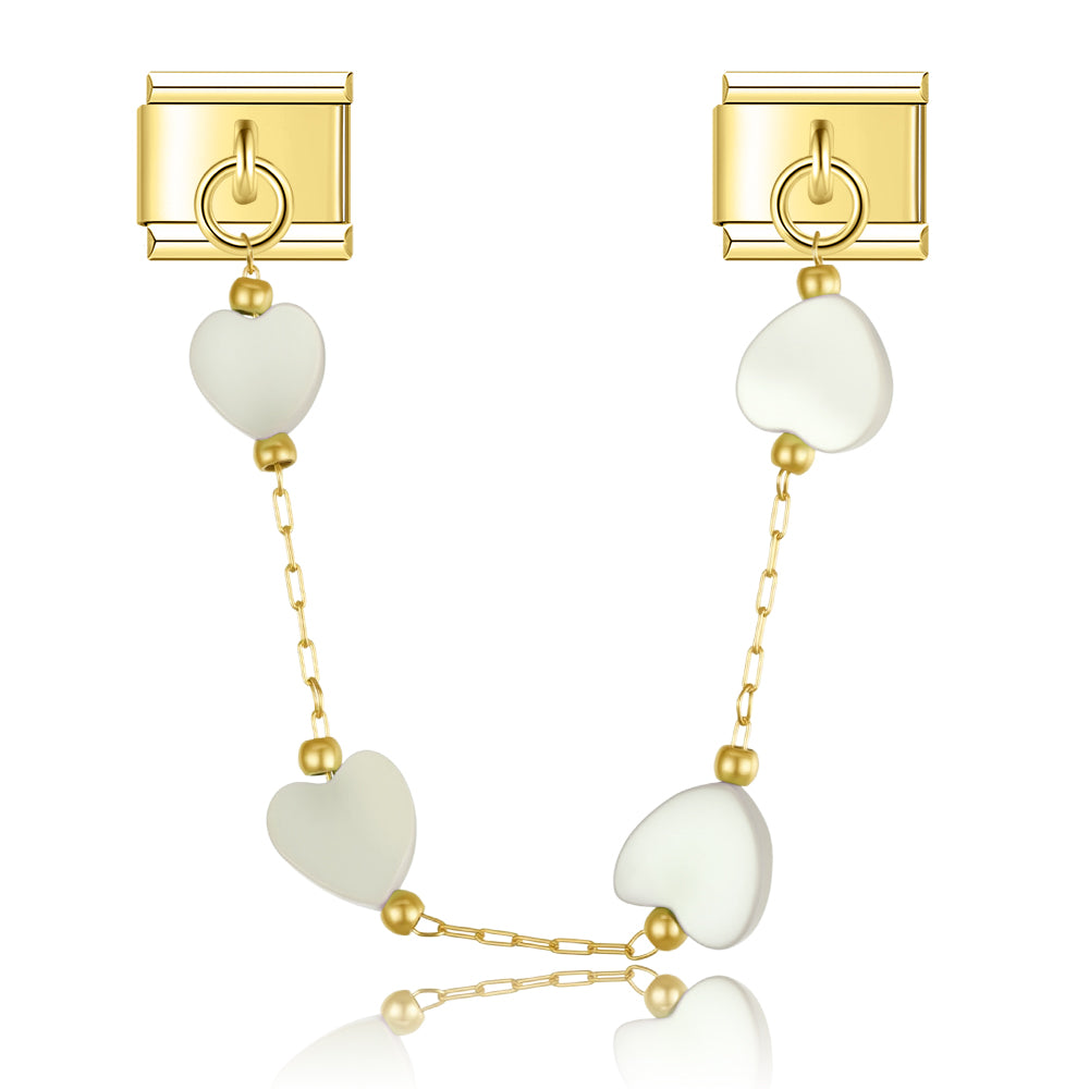 Ivory Nacre Mother of Pearl Hearts - Gold Chain Charm