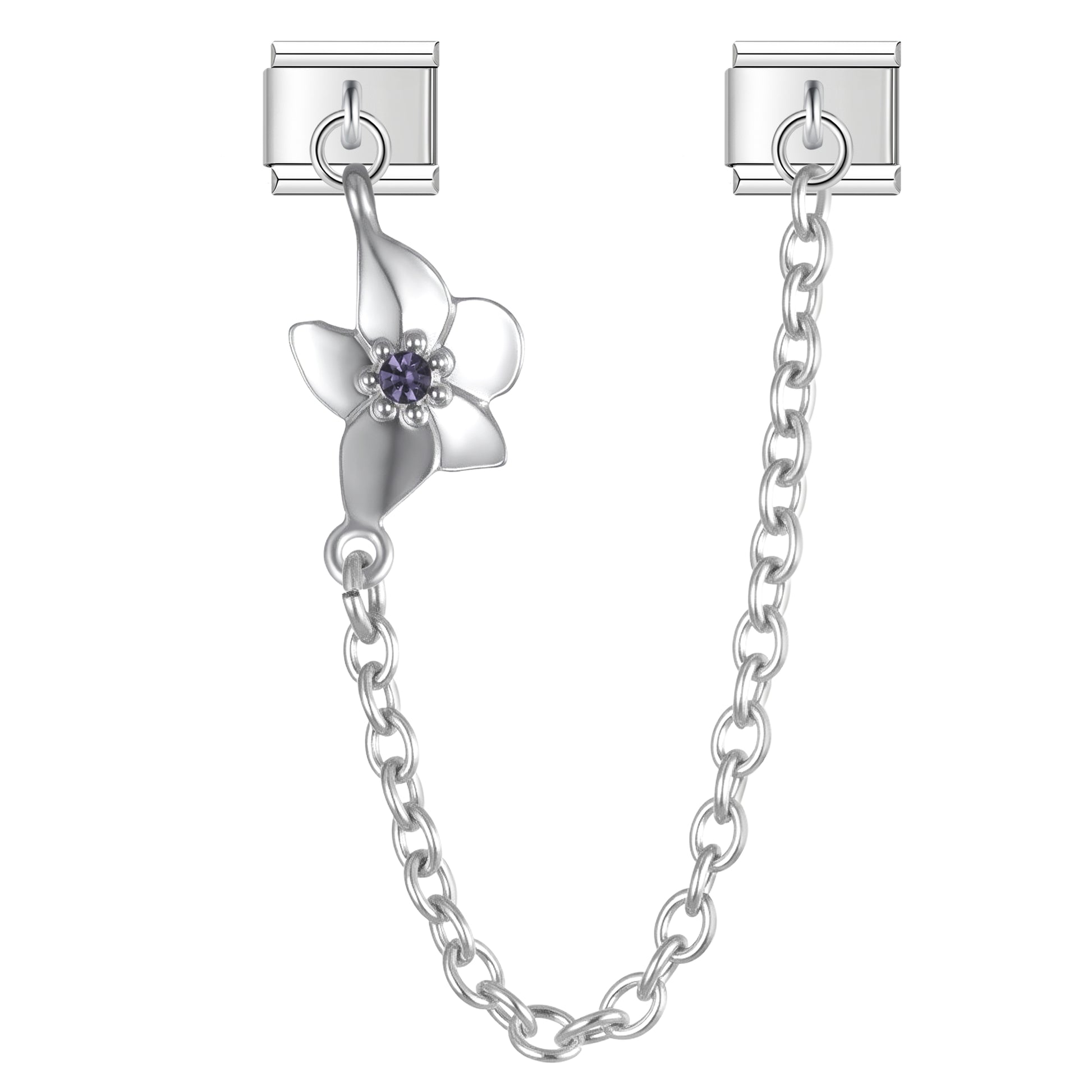 January Birth Flower Snowdrop with CZ - Silver Chain Charm