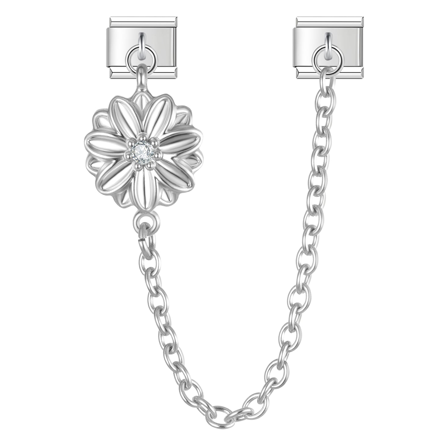 
July Birth Flower Water Lily with CZ - Silver Chain Charm
