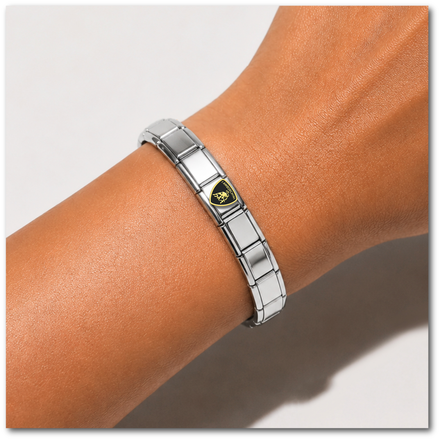 Lamborghini – silver Italian charm worn on an Italian charm bracelet