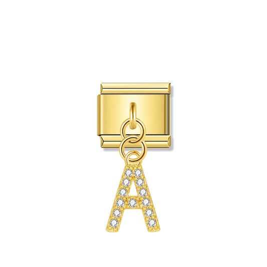 Letter A with CZ – gold Italian pendant charm by Italycharm