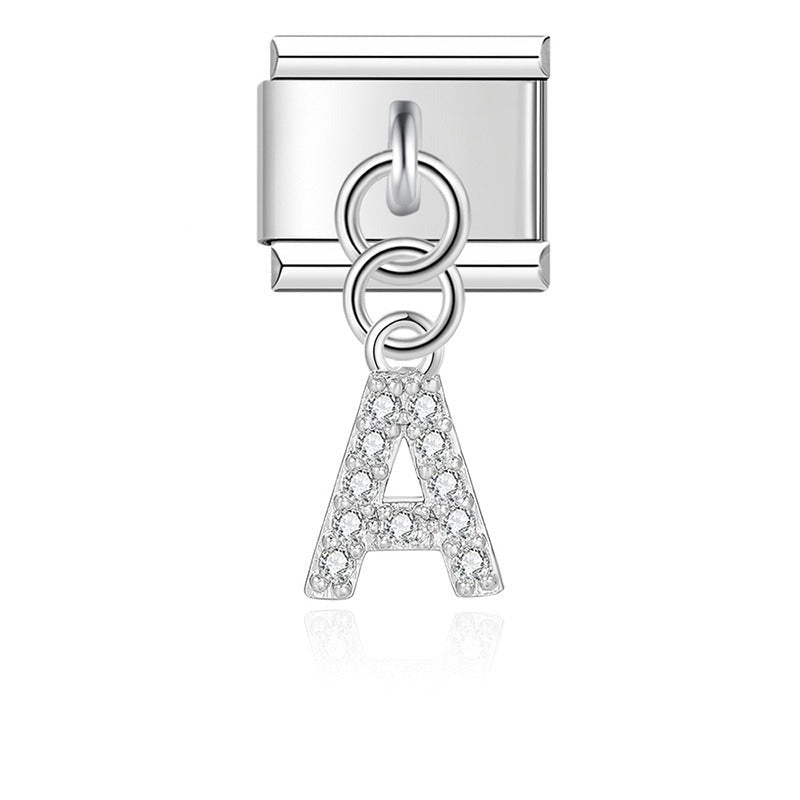 Letter A with CZ - Silver Pendant Charm