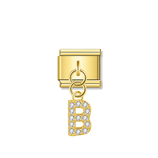 Letter B with CZ – gold Italian pendant charm by Italycharm
