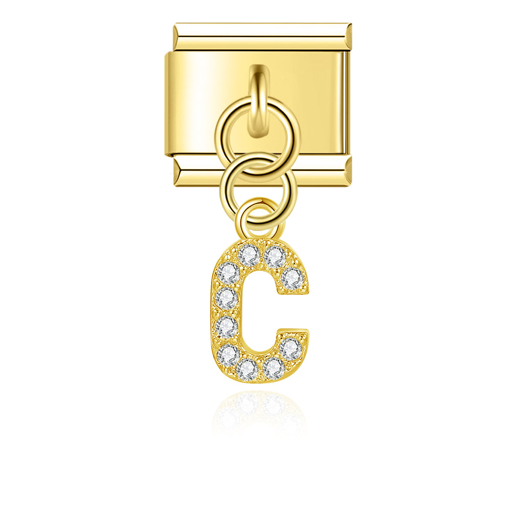 Letter C with CZ - Gold Pendant Charm