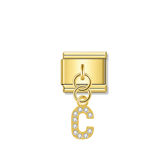 Letter C with CZ – gold Italian pendant charm by Italycharm