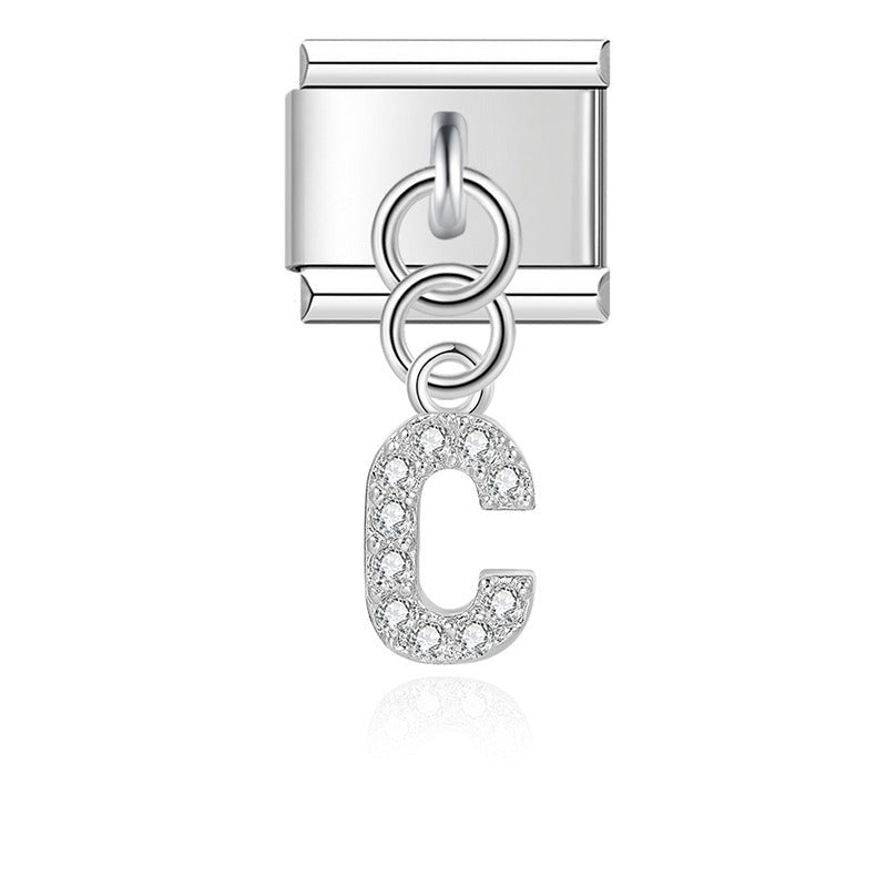 Letter C with CZ - Silver Pendant Charm
