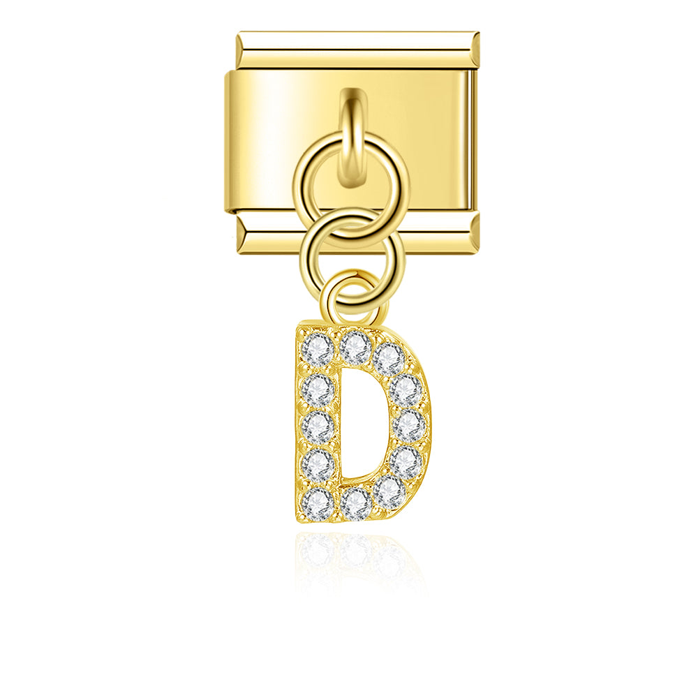 Letter D with CZ - Gold Pendant Charm