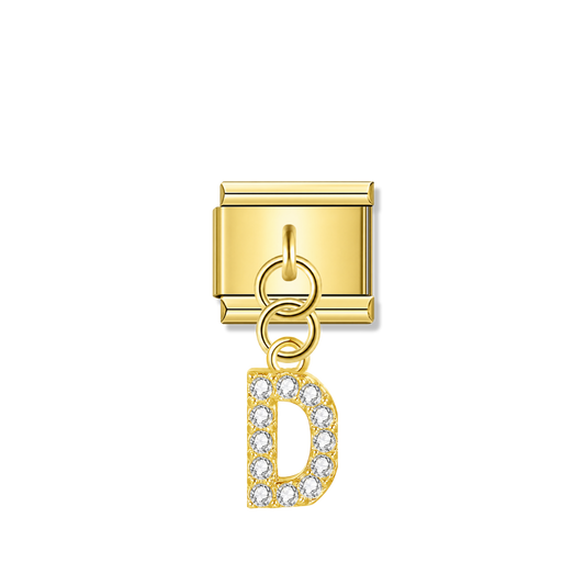 Letter D with CZ – gold Italian pendant charm by Italycharm