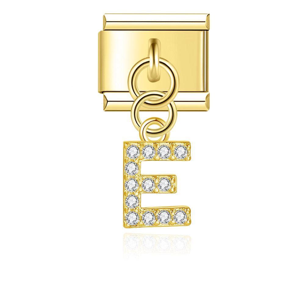 Letter E with CZ - Gold Pendant Charm