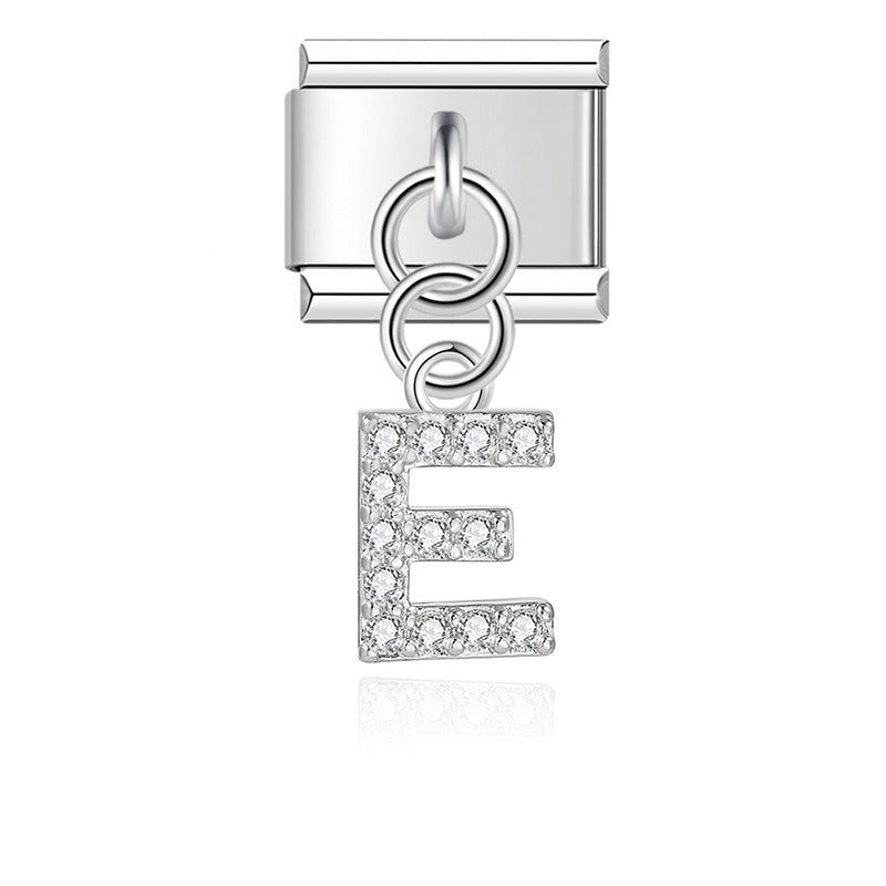 Letter E with CZ - Silver Pendant Charm
