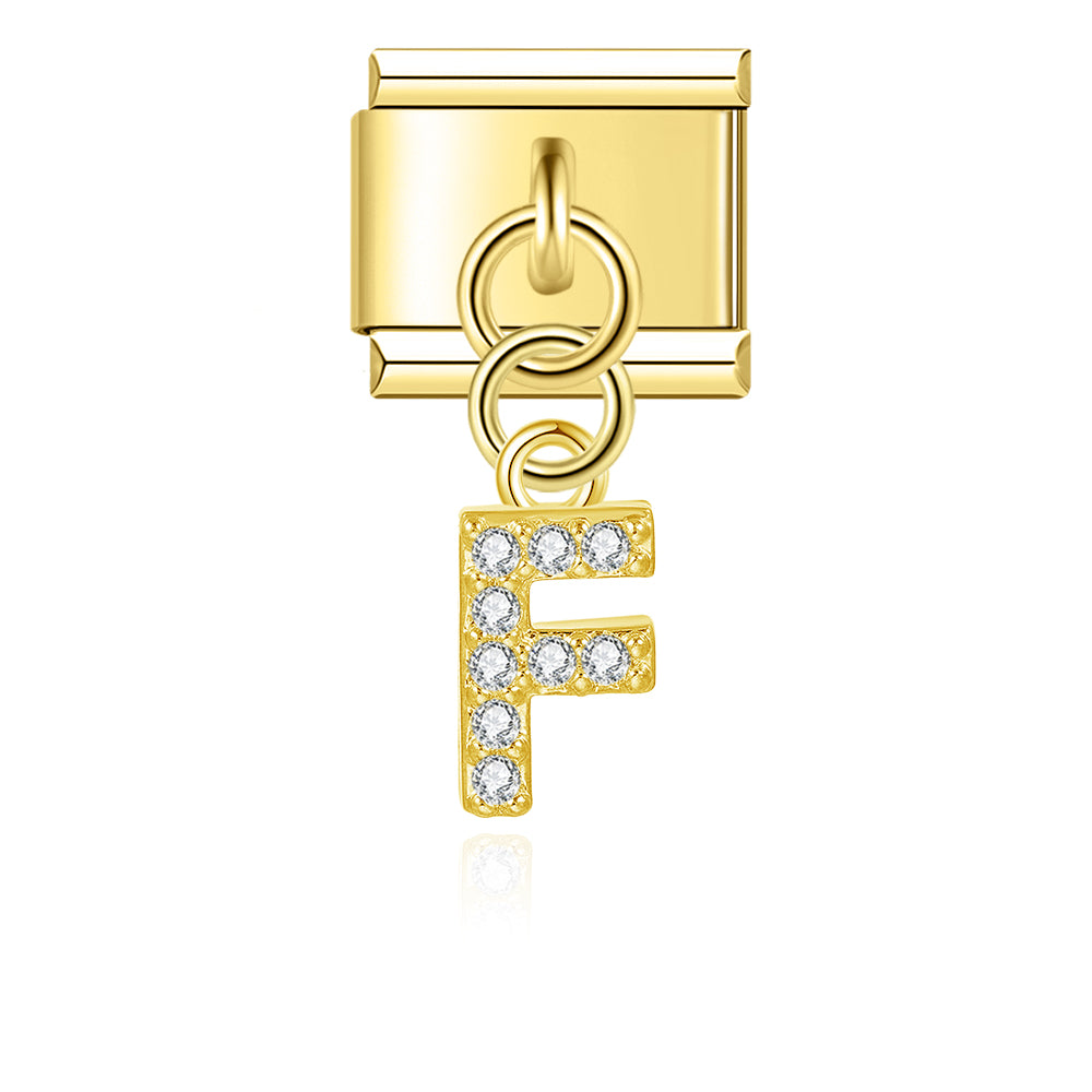 Letter F with CZ - Gold Pendant Charm