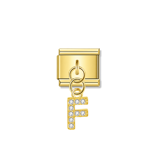 Letter F with CZ – gold Italian pendant charm by Italycharm