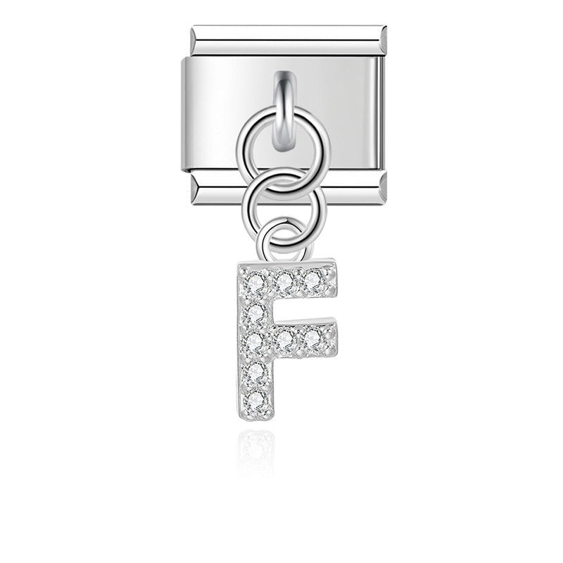 Letter F with CZ - Silver Pendant Charm