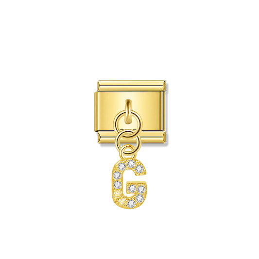 Letter G with CZ – gold Italian pendant charm by Italycharm