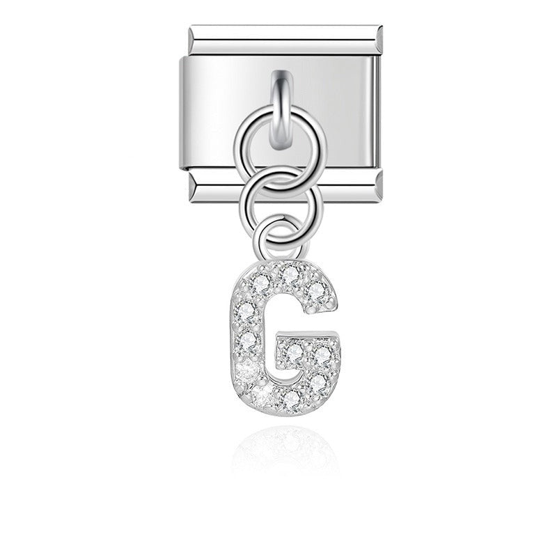 Letter G with CZ - Silver Pendant Charm